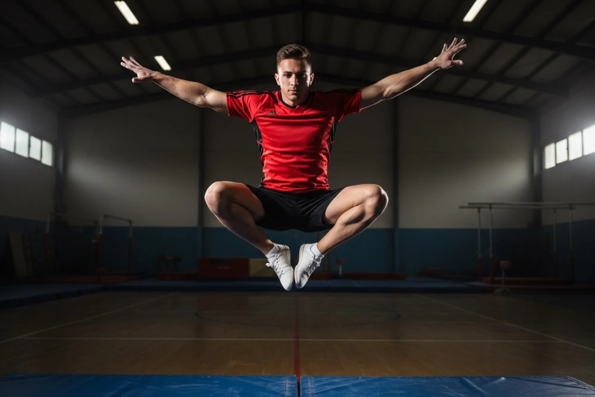 Acrobat in a high jump